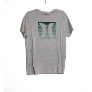 Hurley Mens Gray Short Sleeve T-Shirt With Green Logo Design M